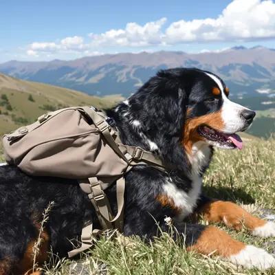 Bernese Mountain Dog Resting on Mountain Vista