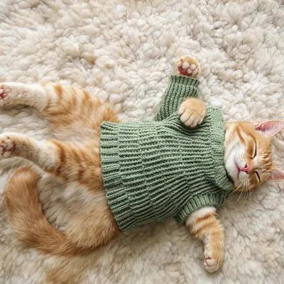 Cozy Ginger Tabby Napping in Sweater