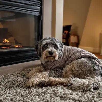 Cozy Scruffy Dog by a Warm Fireplace