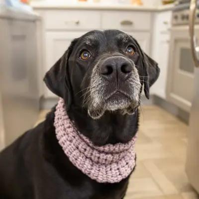 Dignified Senior Black Labrador in Kitchen Scarf
