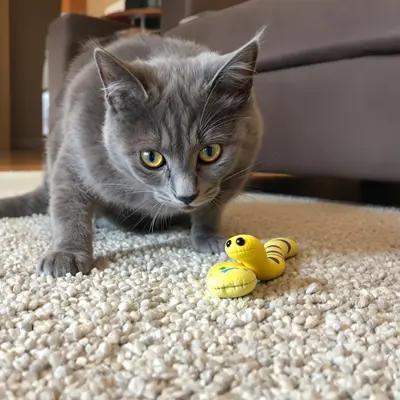 Focused Russian Blue Cat Ready to Pounce