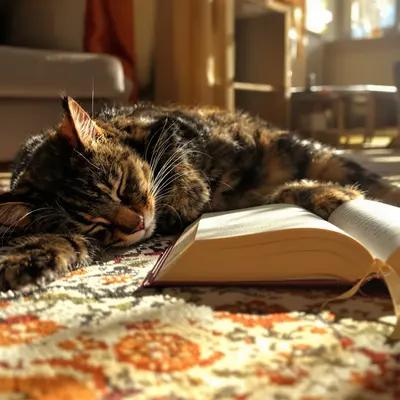 Peaceful Tabby Cat Napping in Golden Light
