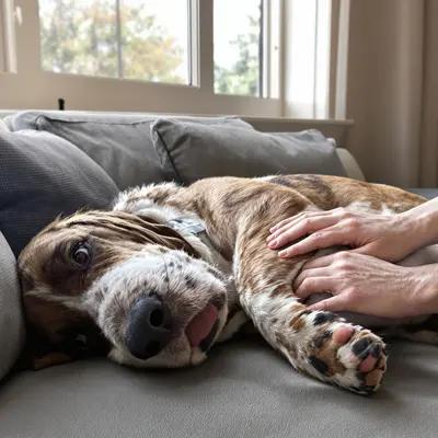 Relaxed Basset Hound Enjoying a Belly Rub