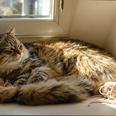 Sun-Drenched Maine Coon Cat Napping