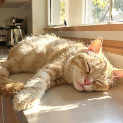 Peaceful Cream Tabby Cat Napping in Sunlight