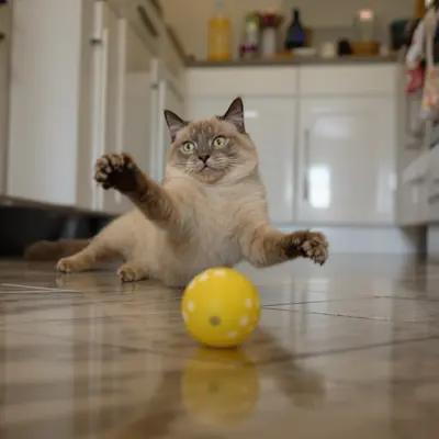 Playful Tonkinese Cat Swatting Ball