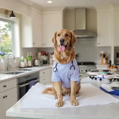 Golden Retriever Doctor in the Kitchen