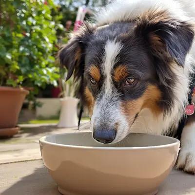 Serene Australian Shepherd Drinking Water Outdoors