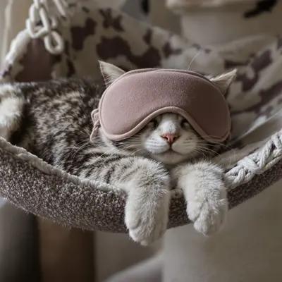 Sweet Dreams: Tabby Cat in Sleep Mask