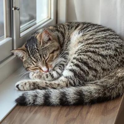 Peaceful Tabby Cat Napping on Window Sill