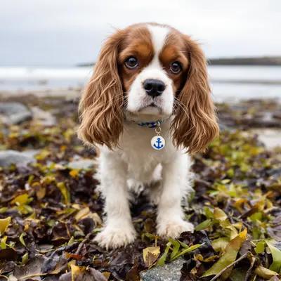 Cavalier King Charles on Rocky Shore