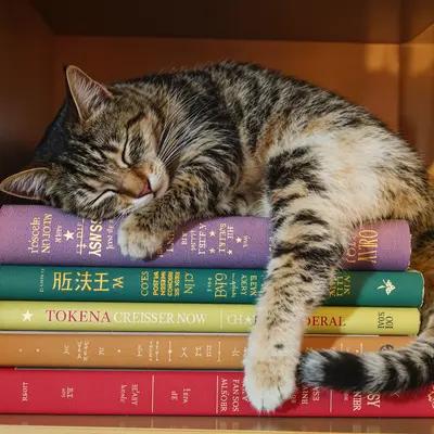 Cozy Catnap on a Stack of Books