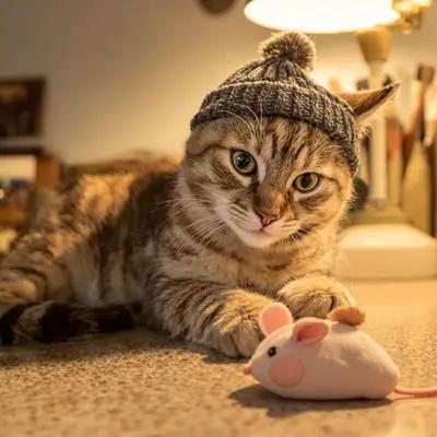 Cozy Tabby Cat in Knit Cap