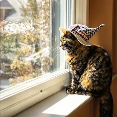 Curious Cat in Explorer Hat