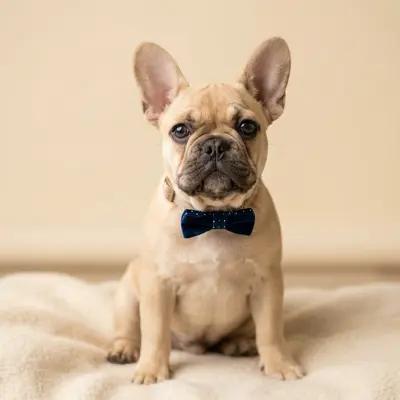 French bulldog wearing a tiny bow tie