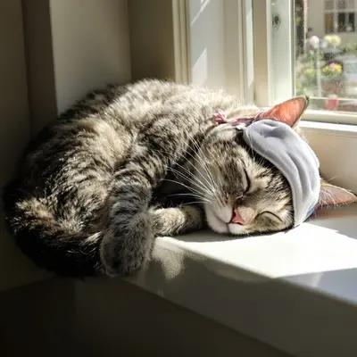 Peaceful Tabby Cat Napping with Mask
