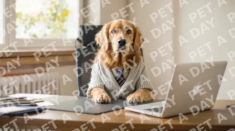 Professional Golden Retriever Working from Home