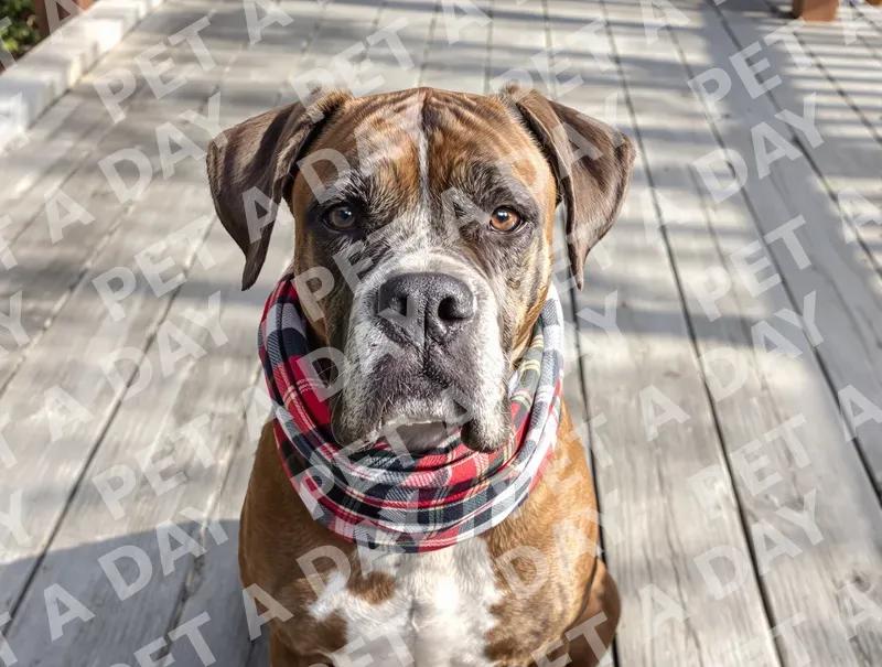 Majestic Senior Boxer in Plaid Scarf