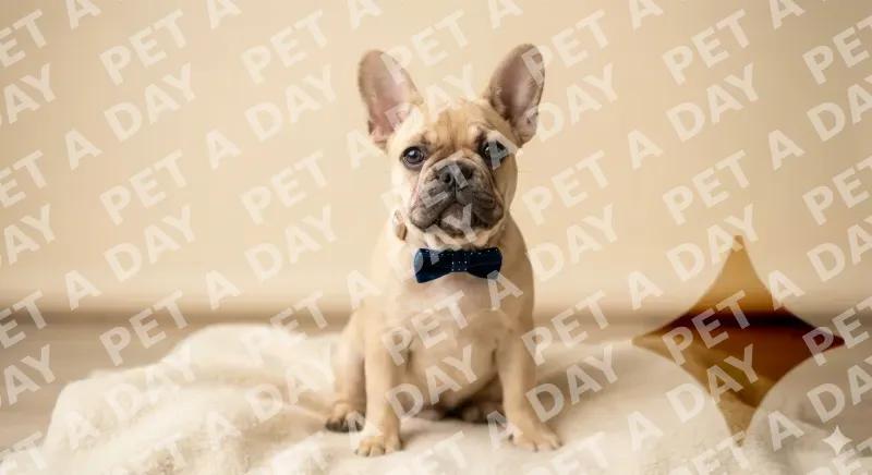 French bulldog wearing a tiny bow tie