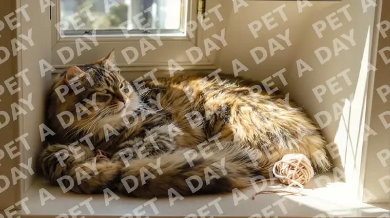 Sun-Drenched Maine Coon Cat Napping