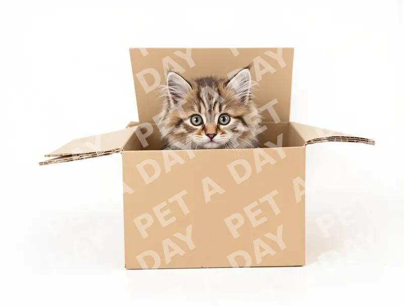 Curious Maine Coon Kitten in Cardboard Box