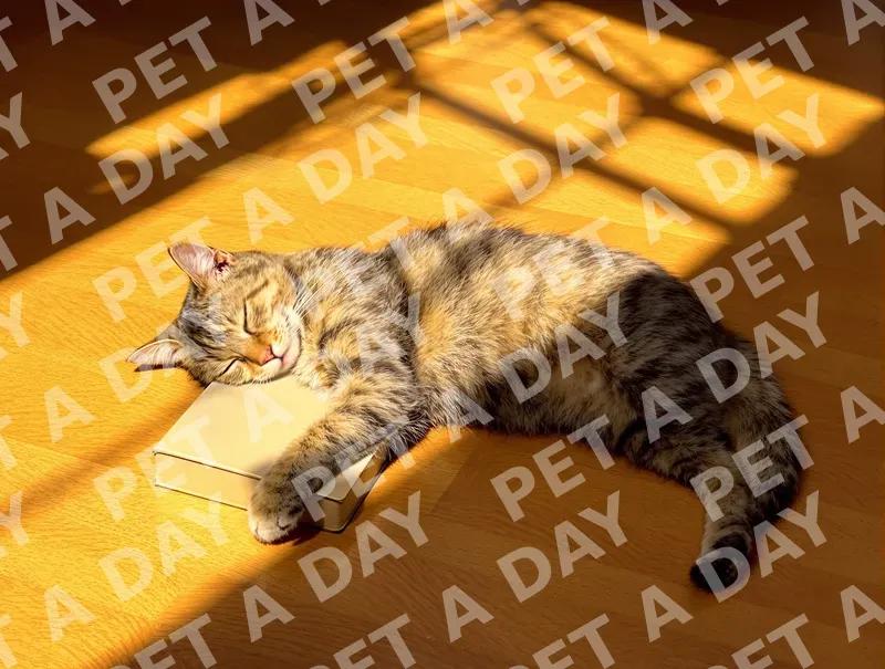Sleeping Tabby Cat in Golden Sunlight