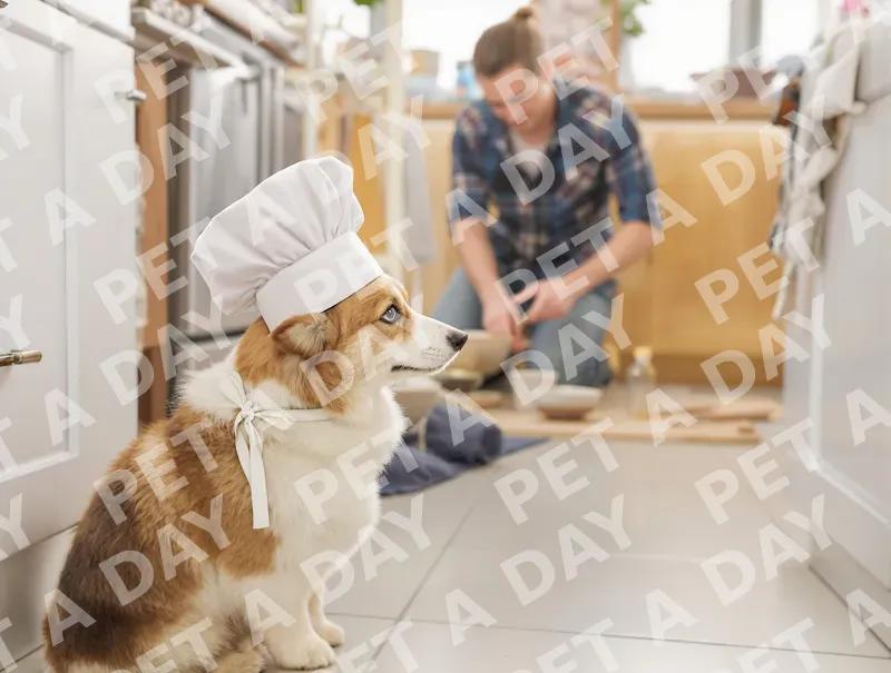 Little Chef Corgi Watches Kitchen Prep