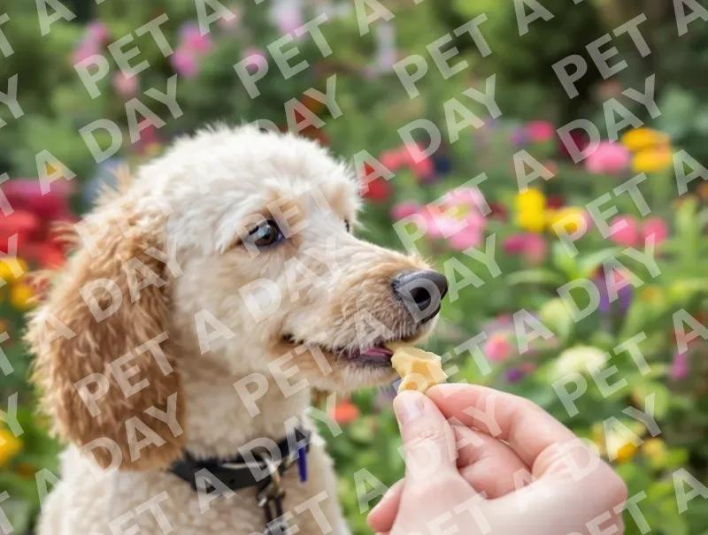 Poodle's Treat Time in a Vibrant Garden