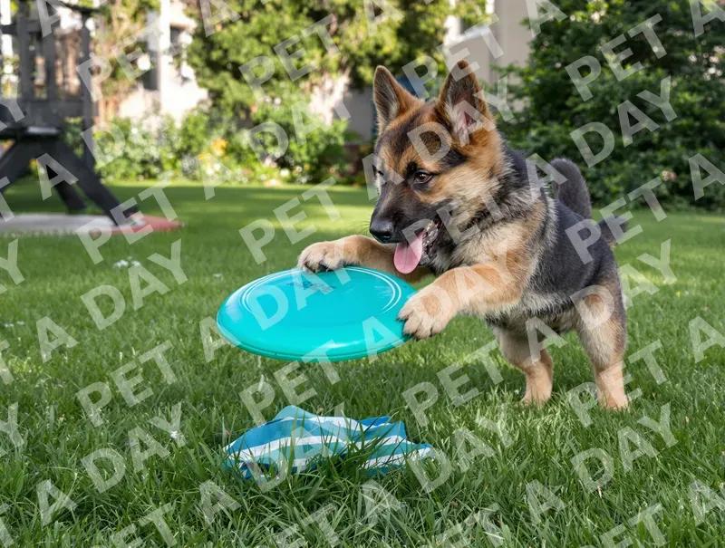Playful German Shepherd Puppy with Frisbee