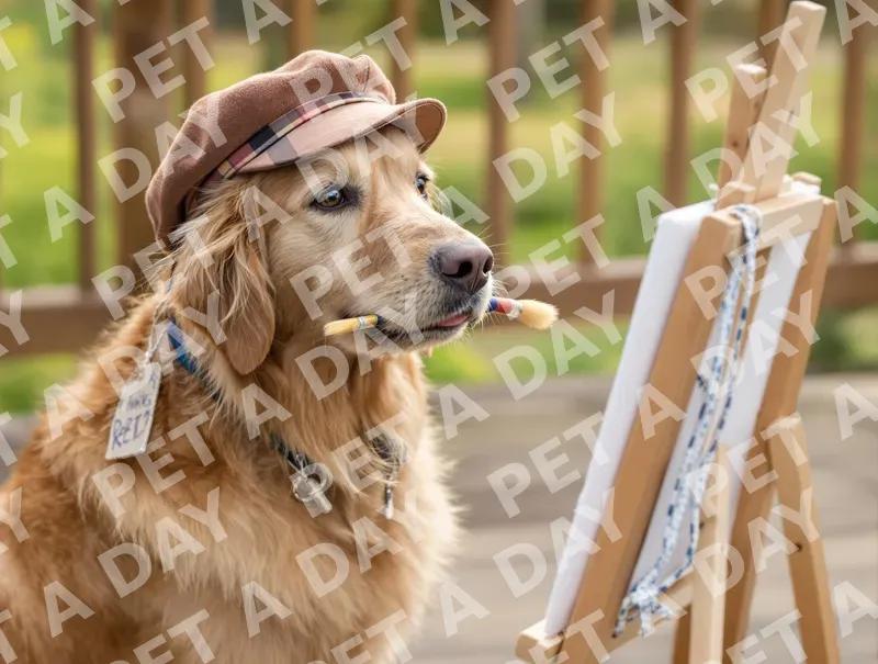 Creative Canine with Paintbrush and Beret
