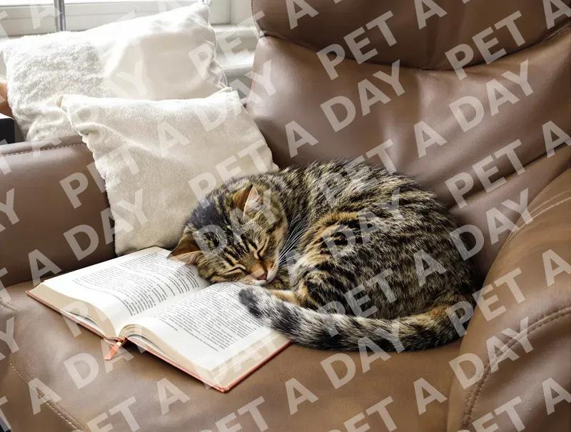 Cozy Tabby Cat Napping on a Book
