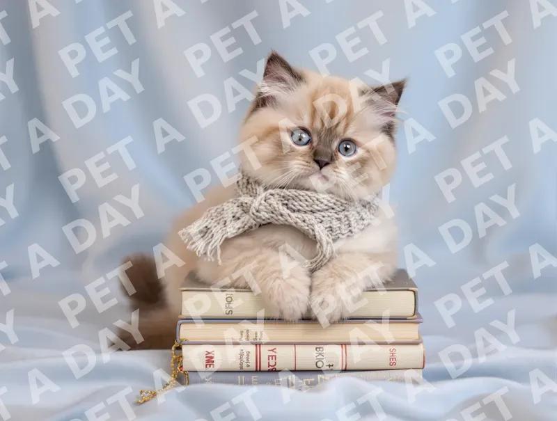 Adorable Ragdoll Kitten with Scarf and Books