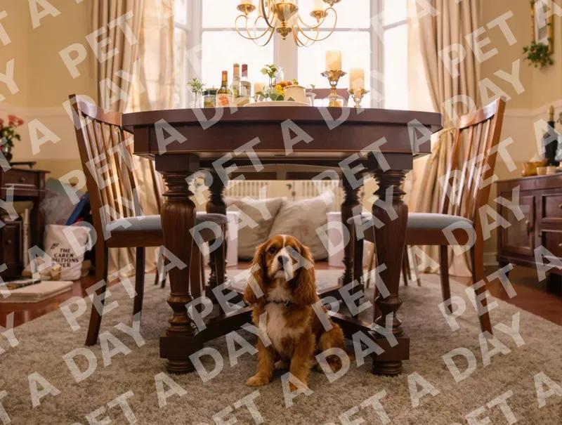 Polite Cavalier King Charles Spaniel Under Table