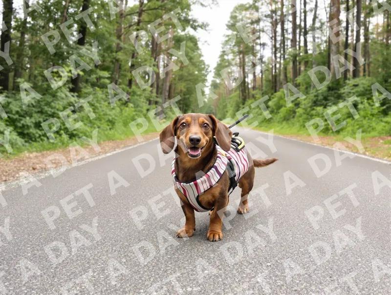 Happy Dachshund on a Forest Path Adventure