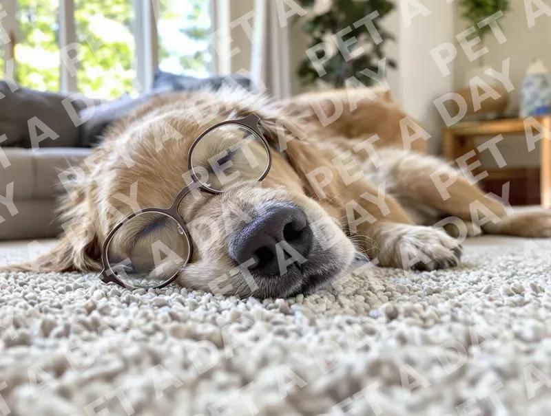 Smart Golden Retriever Napping with Glasses