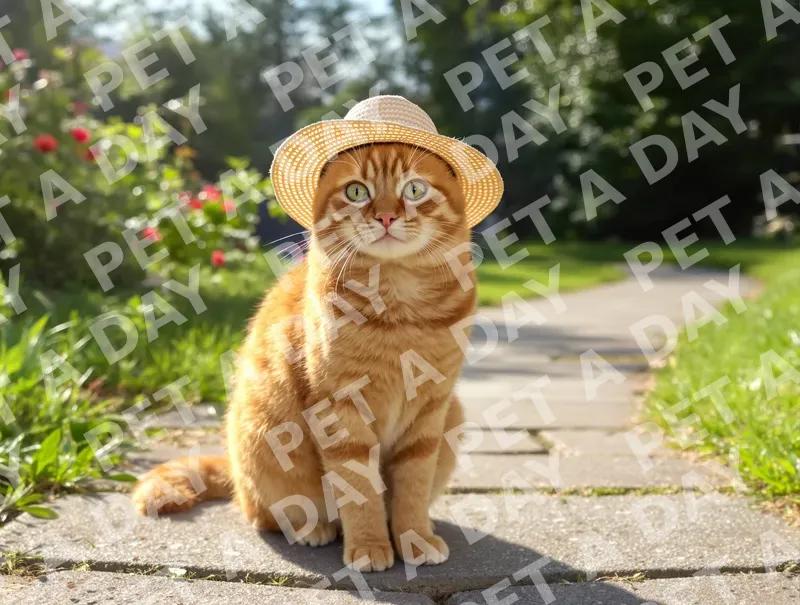 Charming Ginger Cat in a Straw Hat