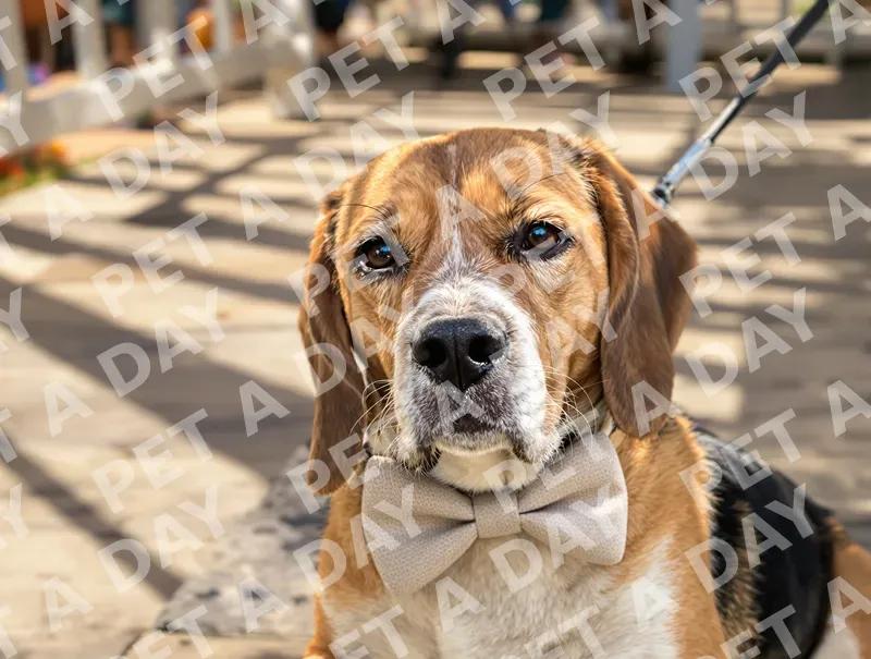 Dapper Senior Beagle on Sunny Deck