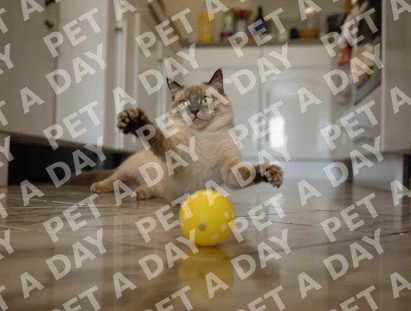 Playful Tonkinese Cat Swatting Ball