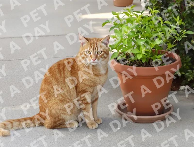 Orange Tabby Cat by Potted Herbs
