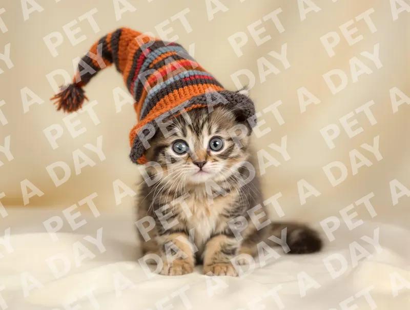 Curious Kitten in Knitted Wizard Hat