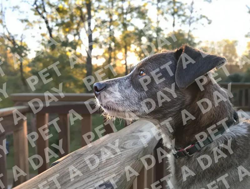 Thoughtful Senior Dog on Golden Deck