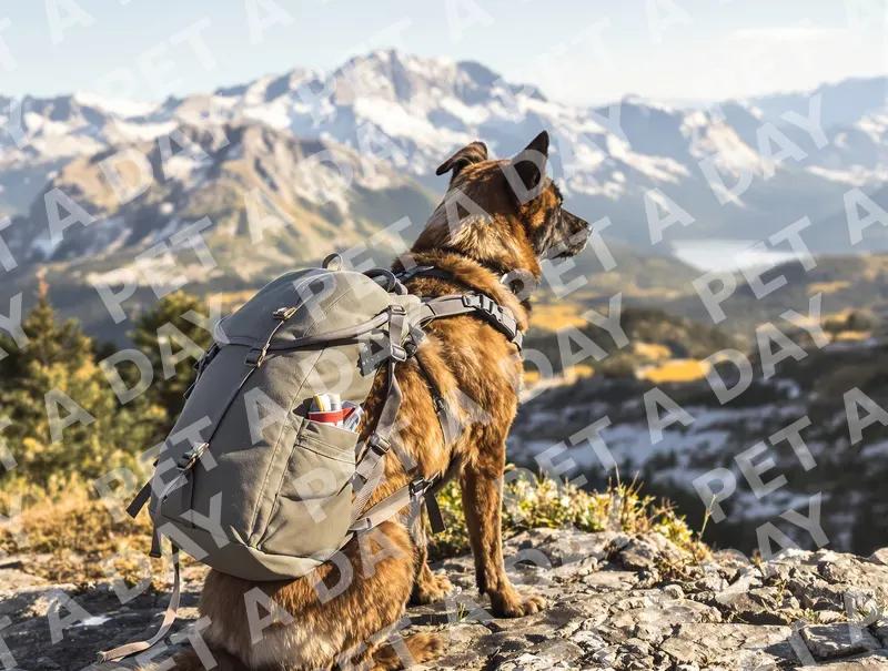 Dog Hiker Enjoys Mountain View
