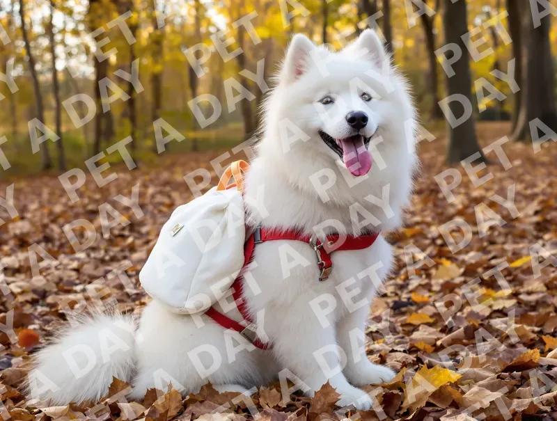 Happy Samoyed's Autumn Forest Adventure