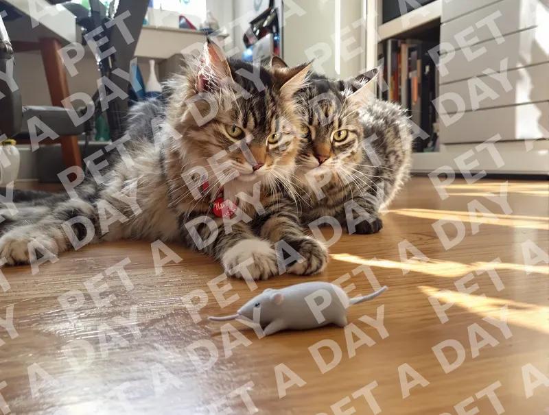 Playful Cats and Mouse Toy in Sunlight