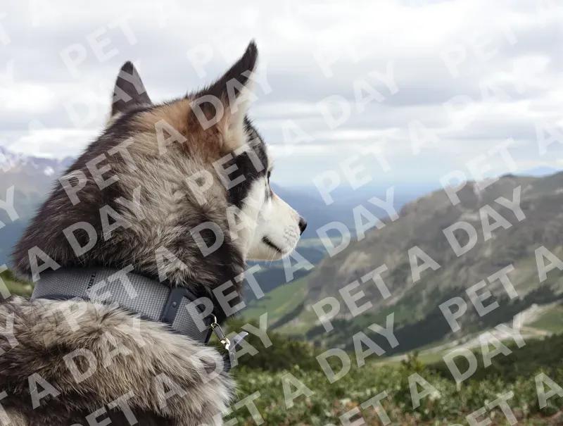 Siberian Husky Gazing at Mountain Horizon