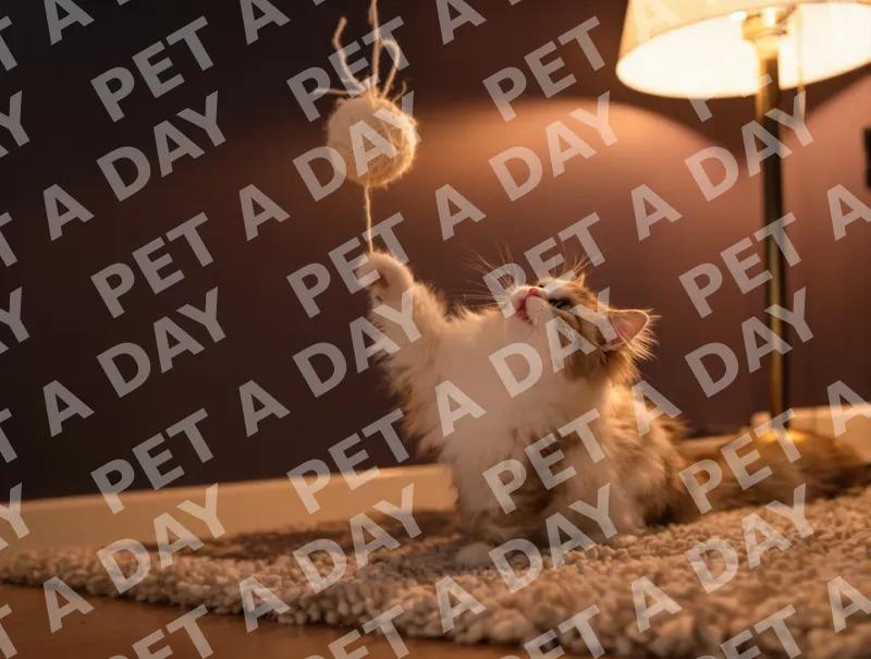 Playful Persian Kitten Swatting Yarn Ball