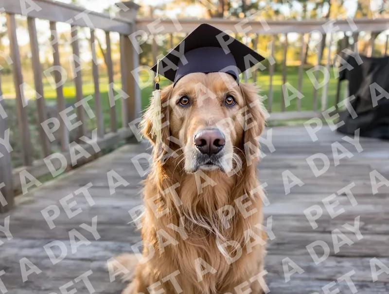 Proud Golden Retriever Graduation Portrait