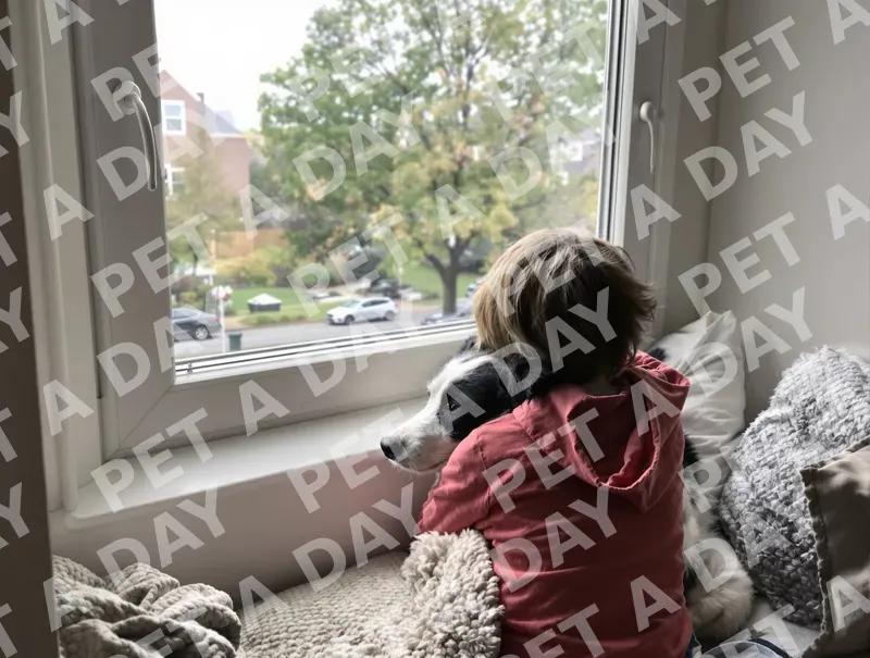 Cozy Window Watchers: Child and Border Collie