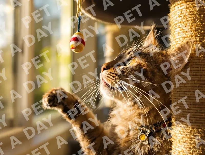 Playful Cat Batting at Toy in Sunlight