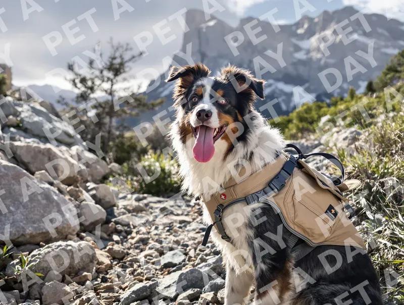 Happy Australian Shepherd on Mountain Hike